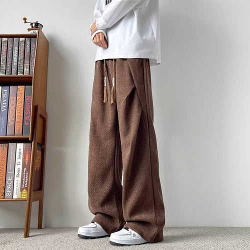 Herren Weite Lounge‑Hose mit Kordelzug und Fischgrät‑Struktur Nord Taschen