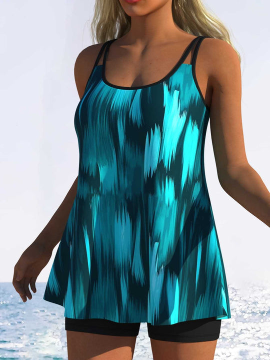 Damen Tankini mit verspieltem Streifenmuster und originellem Schnitt