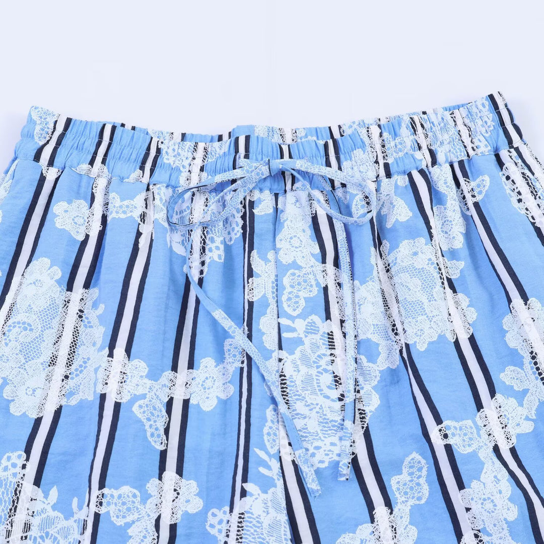 Damen Weite Palazzo-Hose mit elastischem Bund und floralem Streifen-Print Nord Taschen