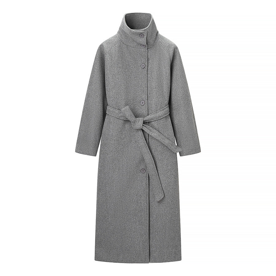 Damen Taillierter Wollmix-Mantel mit Bindegürtel, großem Revers und wärmender Innenblende Nord Taschen
