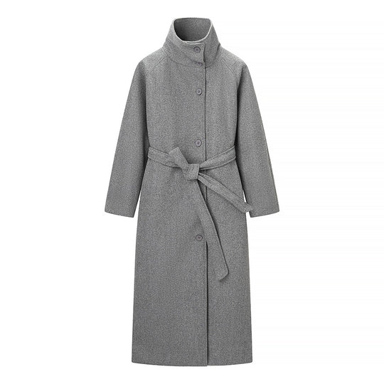 Damen Taillierter Wollmix-Mantel mit Bindegürtel, großem Revers und wärmender Innenblende Nord Taschen