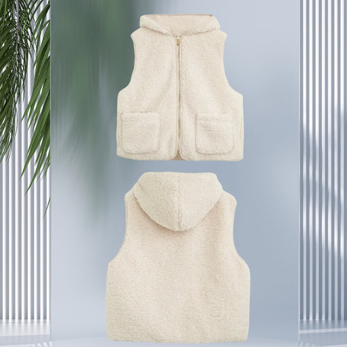 Damen Gefütterte Sherpa-Weste mit Kapuze, Reißverschluss und aufgesetzten Taschen Nord Taschen