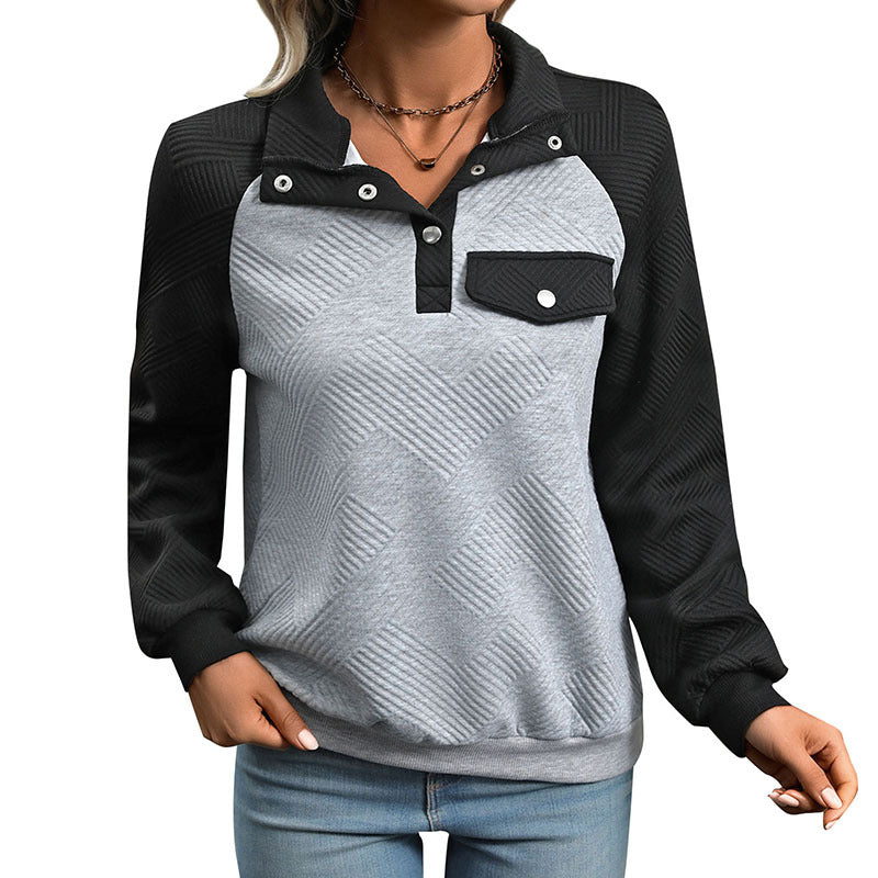 Damen Steppstruktur-Sweatshirt mit Raglanärmeln, Druckknopf-Leiste und Brustpatte Nord Taschen