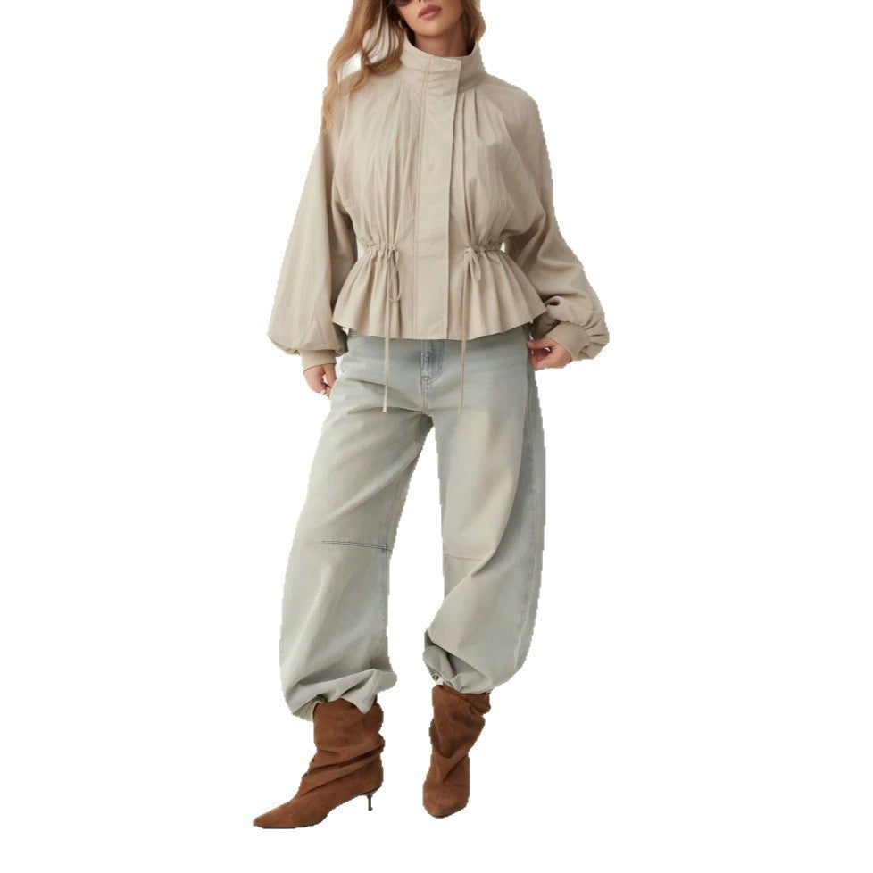 Damen Modische Bluse mit Raffung und Taillenzug Nord Taschen