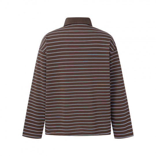 Unisex Langarm-Poloshirt im Oversize-Cut aus Baumwolljersey mit Streifen und Henley-Knopfleiste Nord Taschen