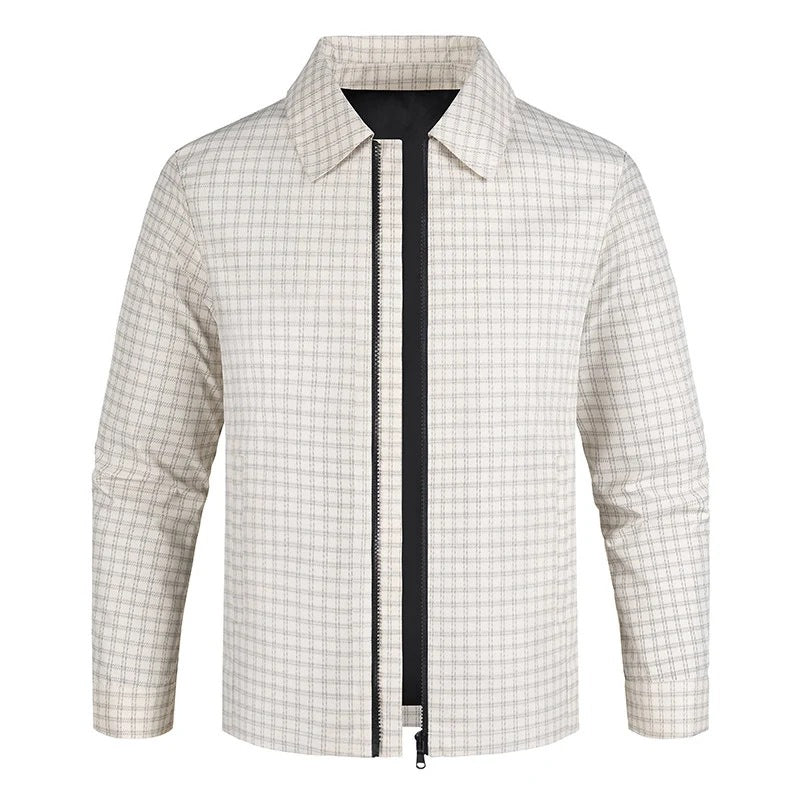Herren Leichtes kariertes Overshirt-Jackett mit verdecktem Zwei-Wege-Reißverschluss und Hemdkragen Nord Taschen