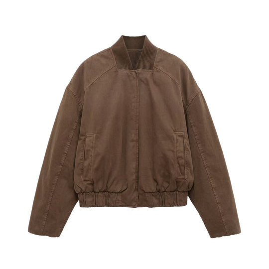 Damen Oversize-Bomberjacke mit gerafftem Saum und Rippenkragen Nord Taschen