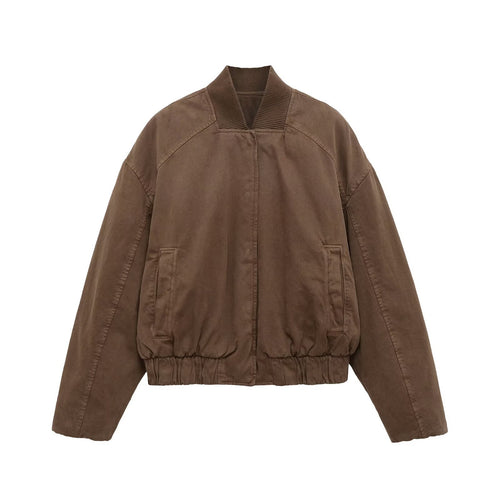 Damen Oversize-Bomberjacke mit gerafftem Saum und Rippenkragen Nord Taschen