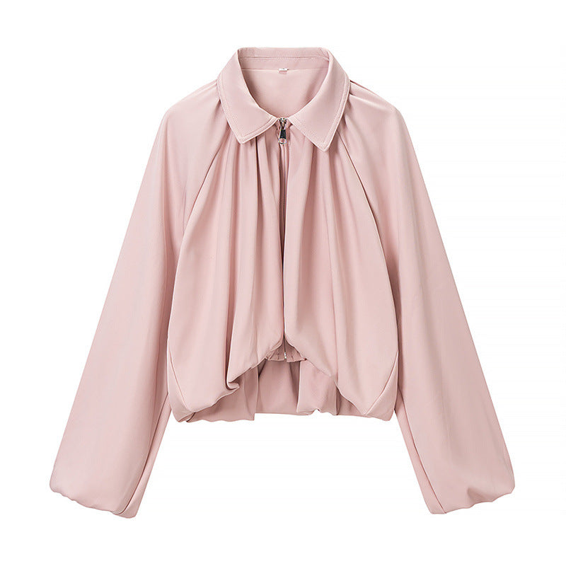 Damen Cropped-Jacke mit drapierter Vorderpartie, Reißverschluss und Ballonärmeln Nord Taschen
