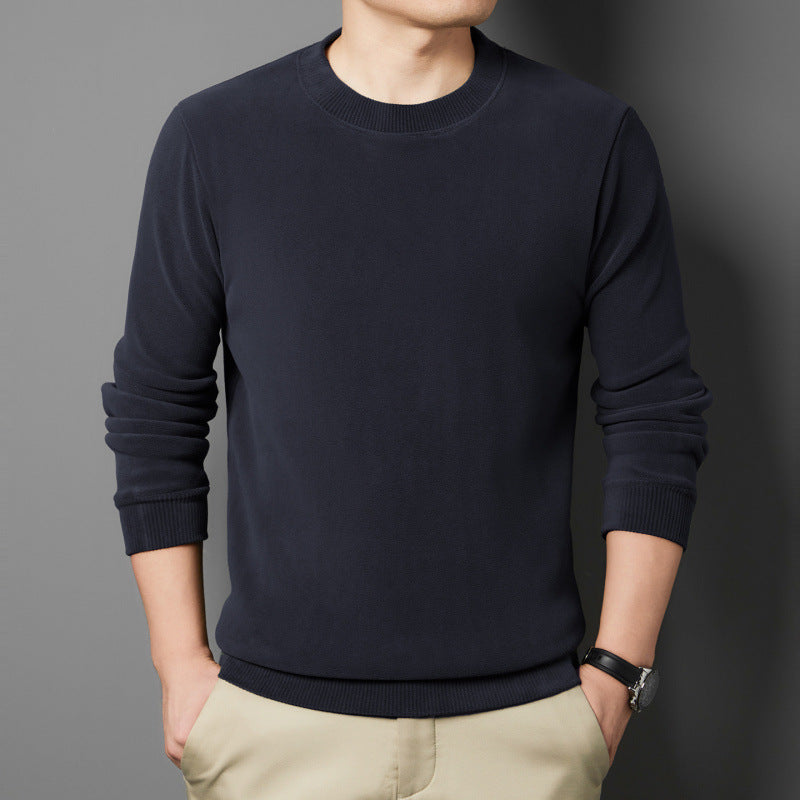 Herren Feiner Rundhals-Pullover aus Baumwollmix mit gerippten Bündchen und schlanker Passform Nord Taschen