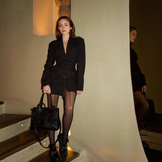 Damen 400+ figurschmeichelnder Longblazer mit strukturierter Rückennaht, Pattentaschen und Stretchfutter Nord Taschen