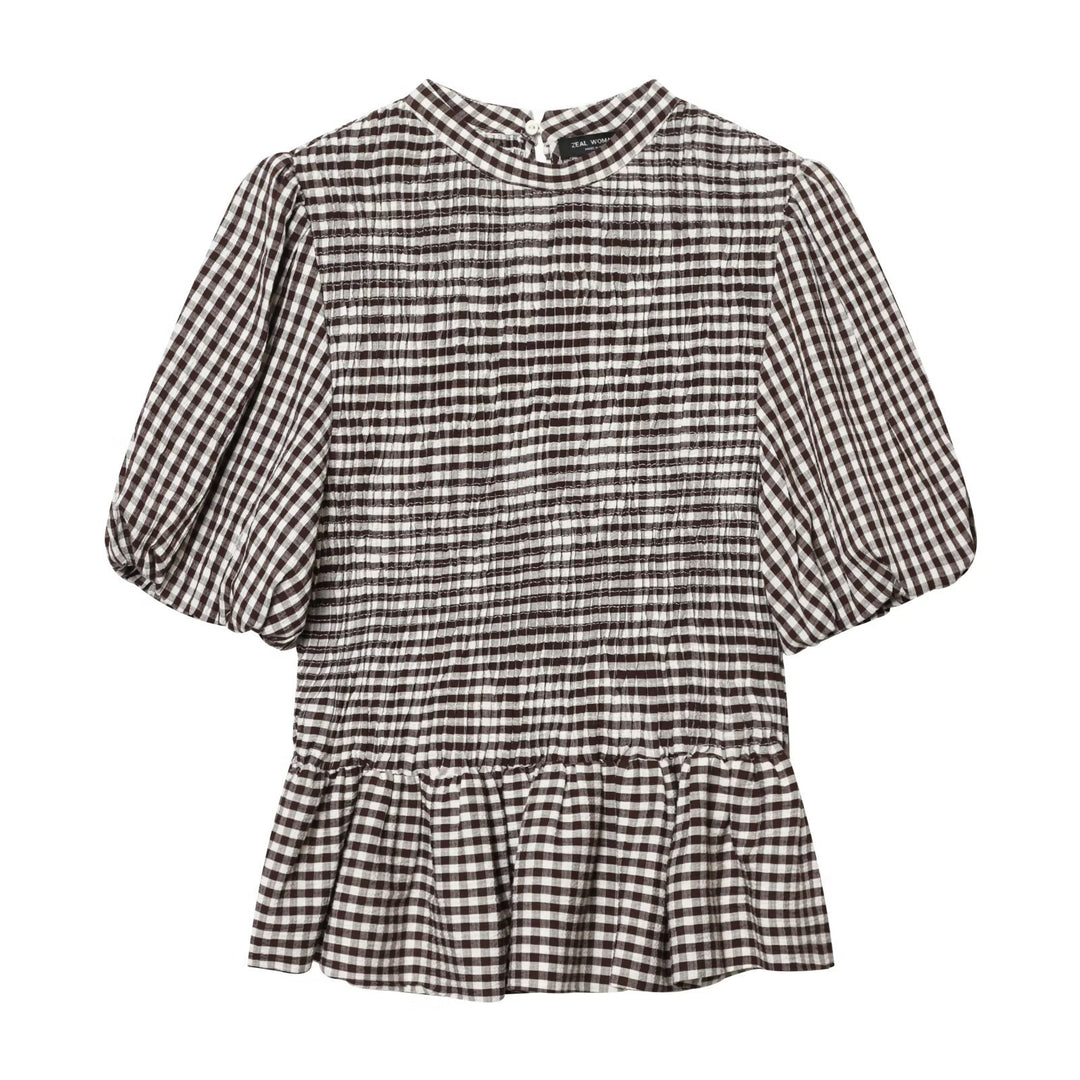 Damen Vichy-Minikleid mit Smokoberteil und Ballonärmeln Nord Taschen