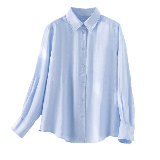Damen Locker fallende Leinenmix-Bluse mit Hemdkragen und Manschetten Nord Taschen