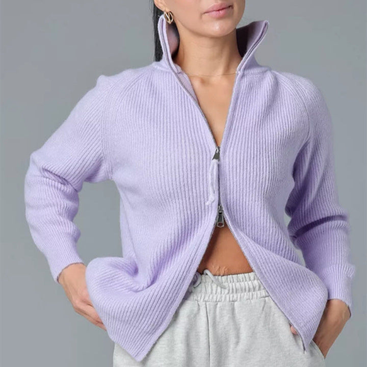 Damen Strickjacke mit hohem Kragen und Reißverschluss