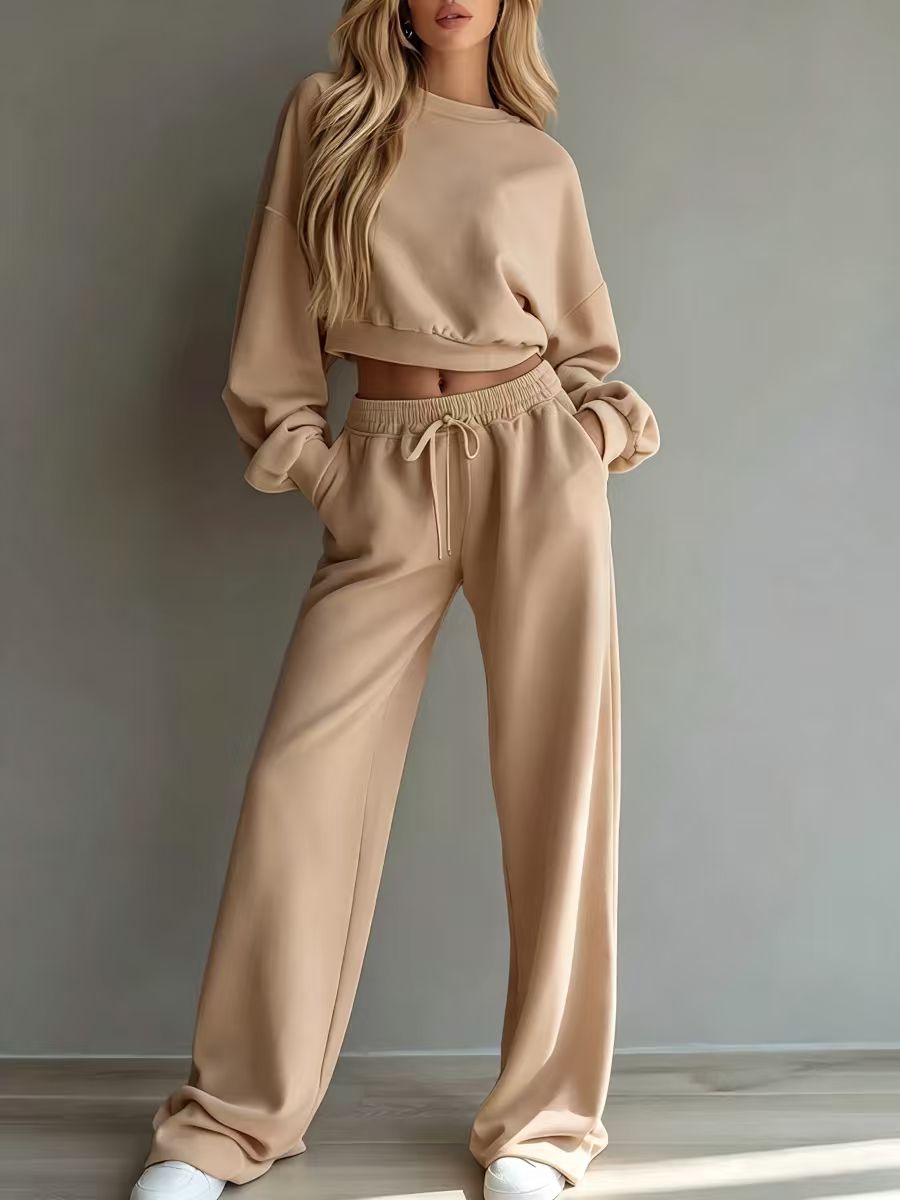 Damen Weiches Lounge-Set mit kurzem Sweatshirt und weiter Jogginghose Nord Taschen