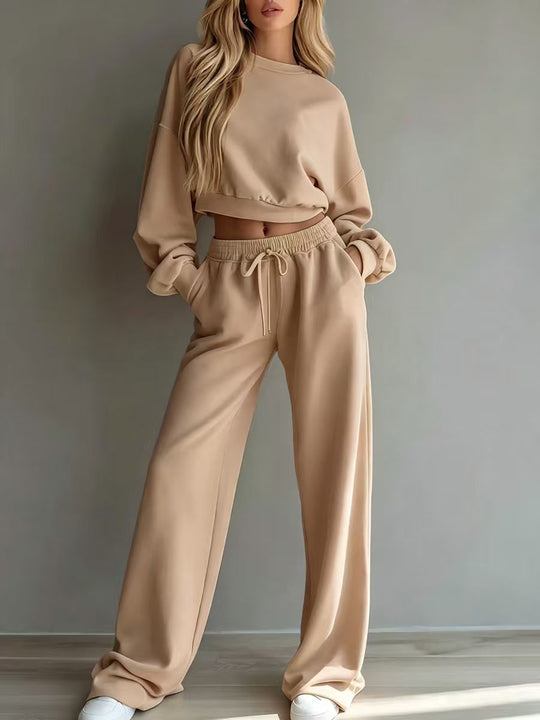 Damen Weiches Lounge-Set mit kurzem Sweatshirt und weiter Jogginghose Nord Taschen