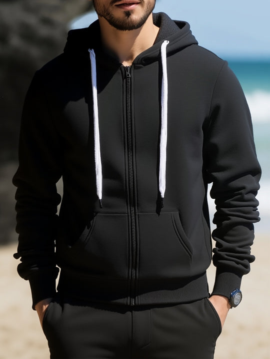 Herren Kapuzen‑Sweatjacke mit durchgehendem Reißverschluss, Kängurutaschen & weichem Futter Nord Taschen