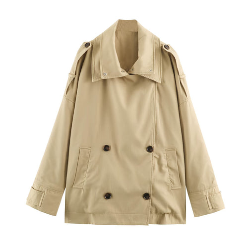 Damen Kurztrenchjacke im Oversize-Schnitt mit doppelter Knopfreihe und Schulterriegeln Nord Taschen