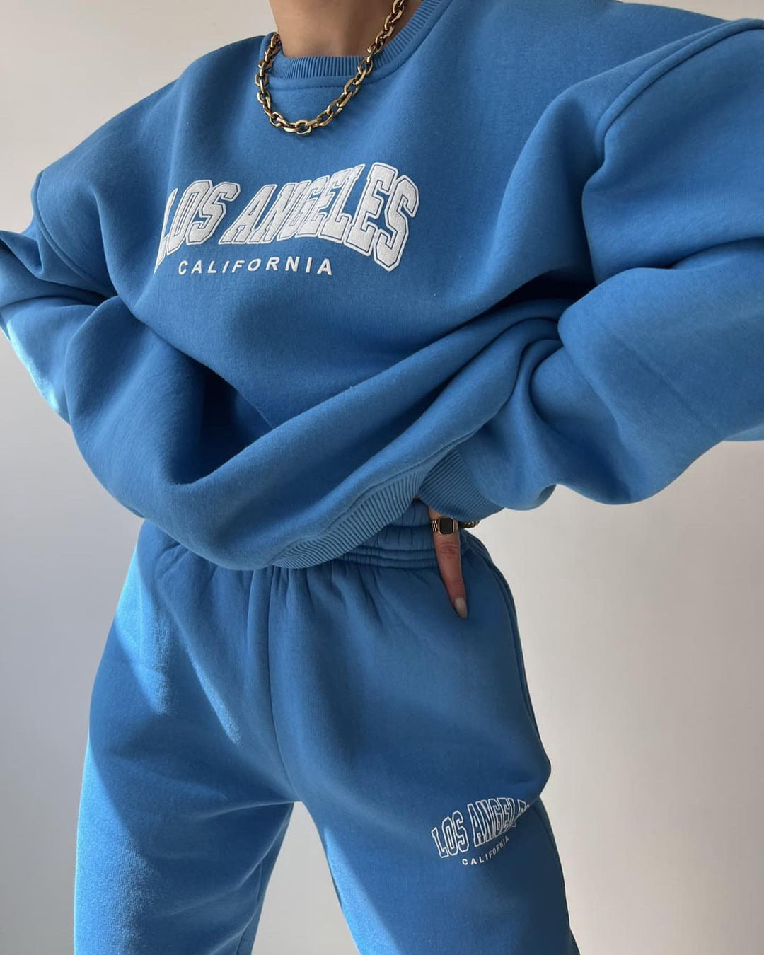 Damen Oversized Lounge-Set aus Baumwollfleece mit Collegestickerei und relaxed Jogginghose Nord Taschen