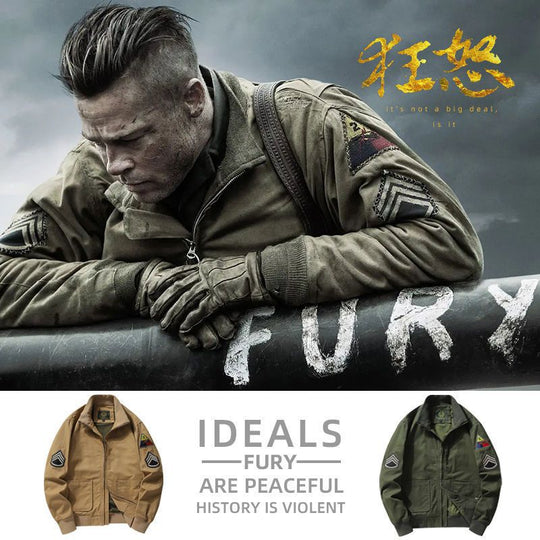 Herren Canvas‑Bomberjacke im Worker‑Blousonstil mit Abzeichen‑Patches und geripptem Kragen Nord Taschen