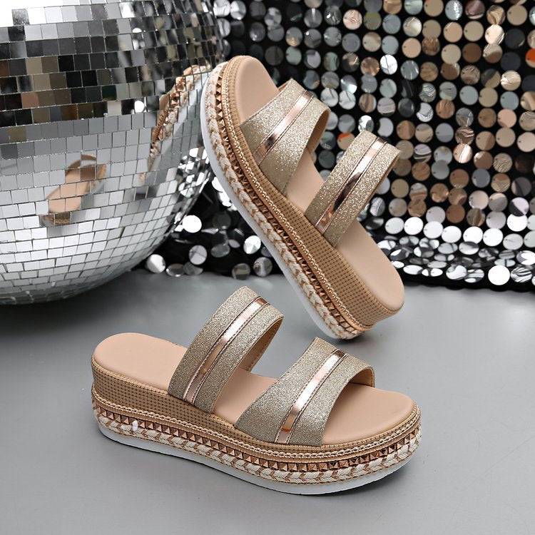 Damen Wedge-Sandaletten mit modischem Glitzer-Riemen und ergonomischem Fußbett Nord Taschen