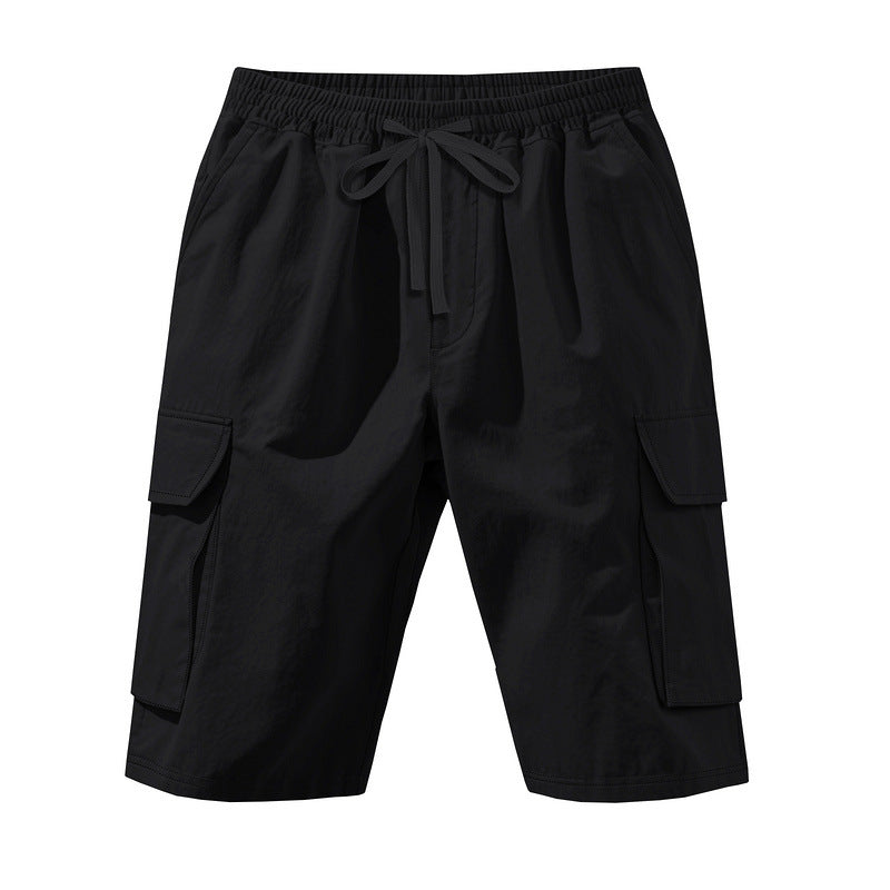 Herren nan knielange Utility-Shorts aus leichtem Baumwollmix mit elastischem Tunnelzugbund und aufgesetzten Klappentaschen