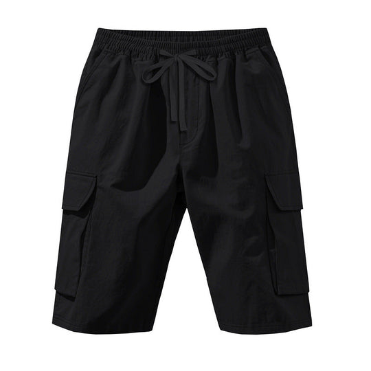 Herren nan knielange Utility-Shorts aus leichtem Baumwollmix mit elastischem Tunnelzugbund und aufgesetzten Klappentaschen