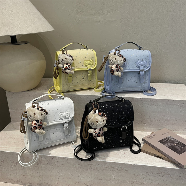 Damen Rucksackhandtasche mit niedlichem Tieranhänger und glänzender Oberfläche Nord Taschen