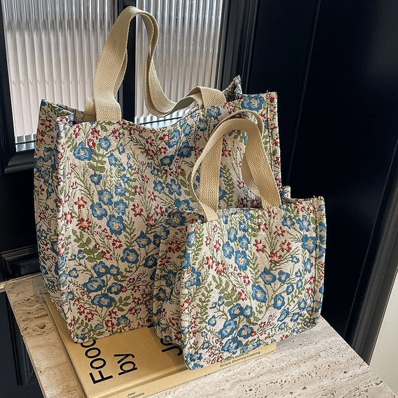 Damen Jute-Tragetasche mit floralen Mustern und stabilen Griffen Nord Taschen