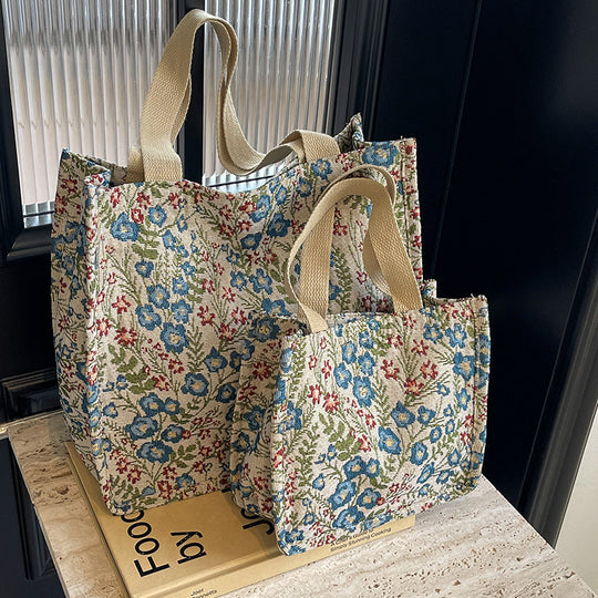 Damen Jute-Tragetasche mit floralen Mustern und stabilen Griffen Nord Taschen