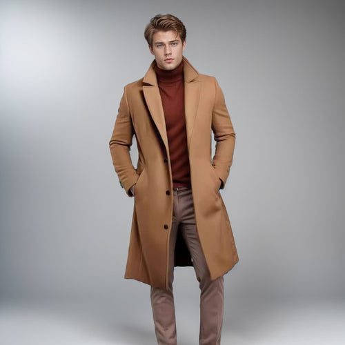 Herren Langer taillierter Wollmantel mit Reverskragen und Pattentaschen Nord Taschen