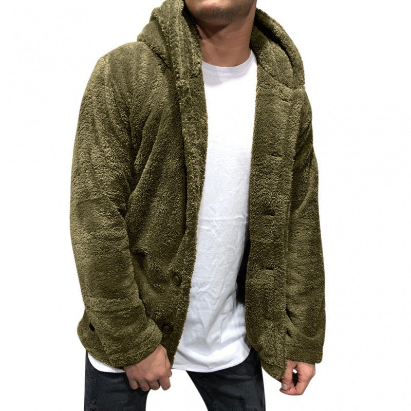 Herren Kapuzen-Teddyjacke im Oversize-Sherpa-Stil mit Knopfleiste Nord Taschen