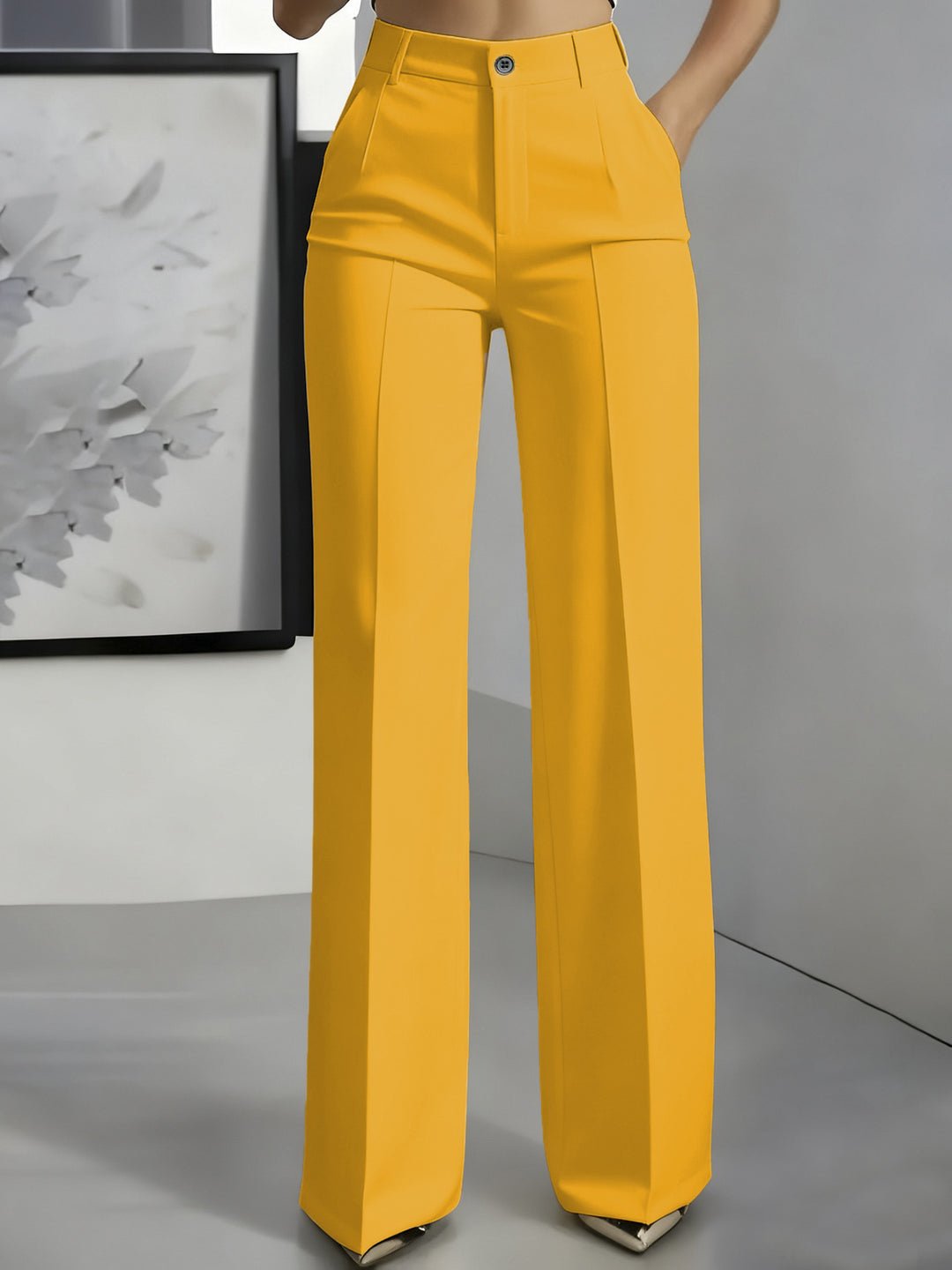 Damen Hochtaillierte Palazzo-Hose mit Bügelfalte und Eingrifftaschen Nord Taschen