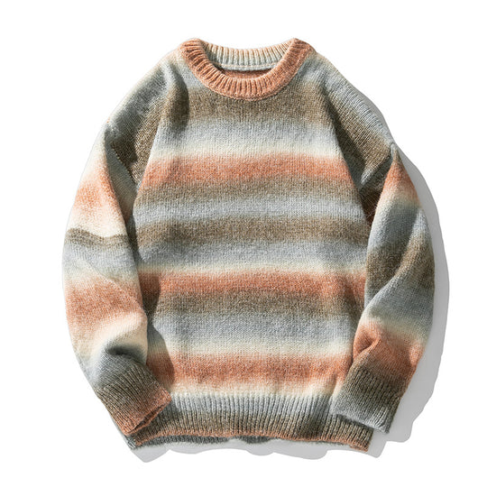 Unisex Oversize Mohair-Mix Rundhals-Pullover mit Farbverlaufstreifen und geripptem Saum Nord Taschen