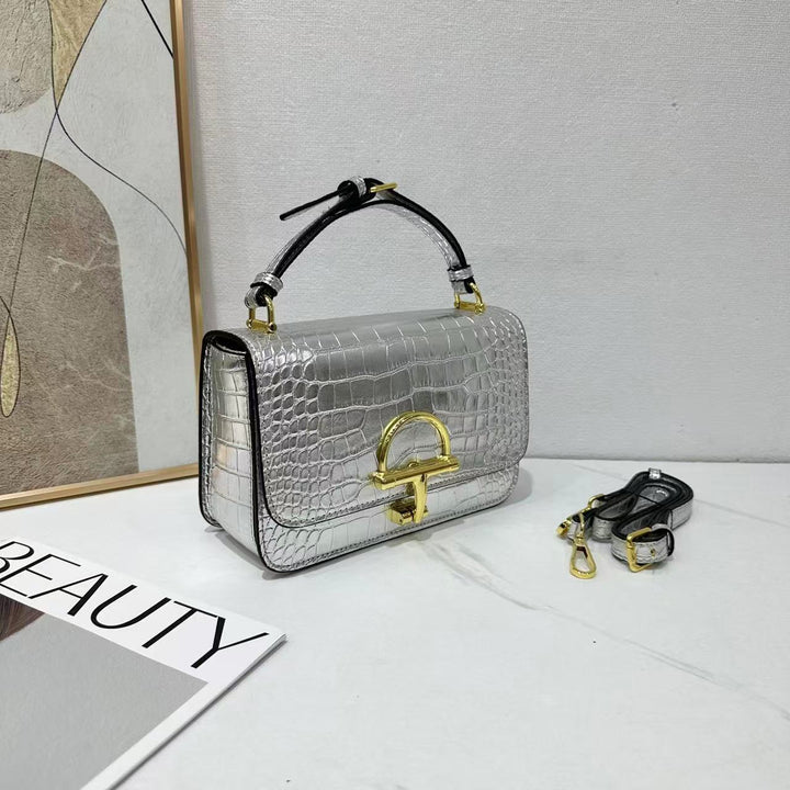 Damen elegante Lederhandtasche mit edlem Krokodilleder-Look Nord Taschen