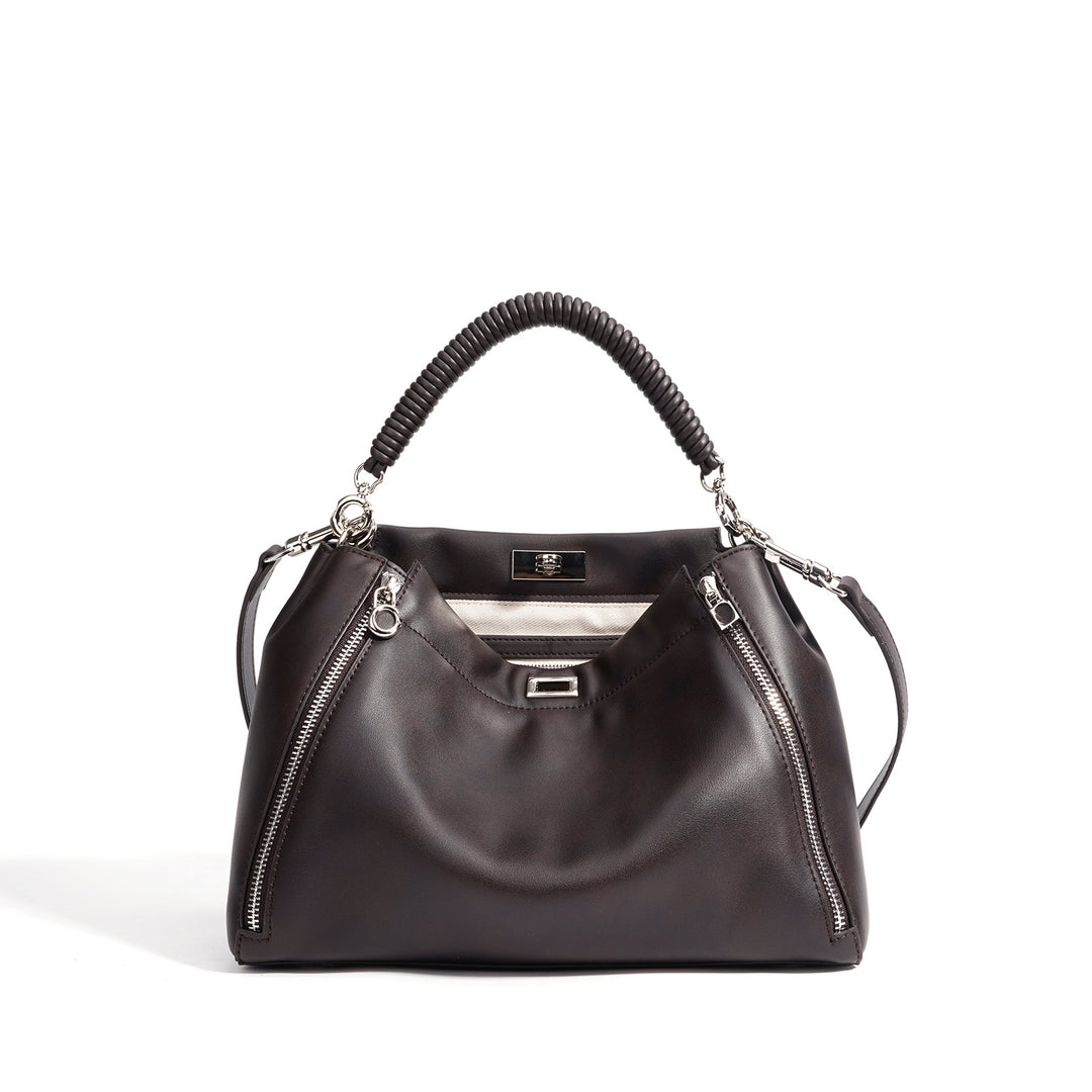 Damen elegante Lederhandtasche mit strukturierten Akzenten Nord Taschen