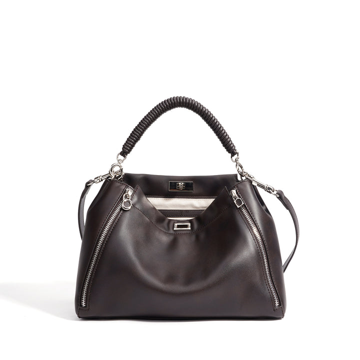 Damen elegante Lederhandtasche mit strukturierten Akzenten Nord Taschen