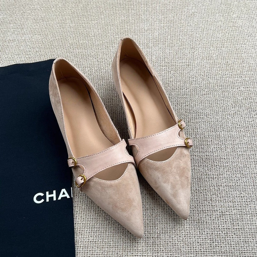 Damen Slingback-Ballerinas mit dekorativer Schnallenakzent und eleganter Lederoberfläche