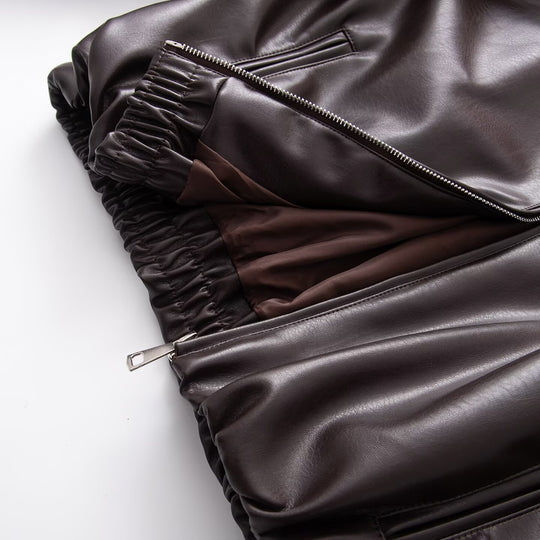 Damen Oversized Kunstleder-Blousonjacke mit Kragen, Reißverschluss und elastischem Saum Nord Taschen