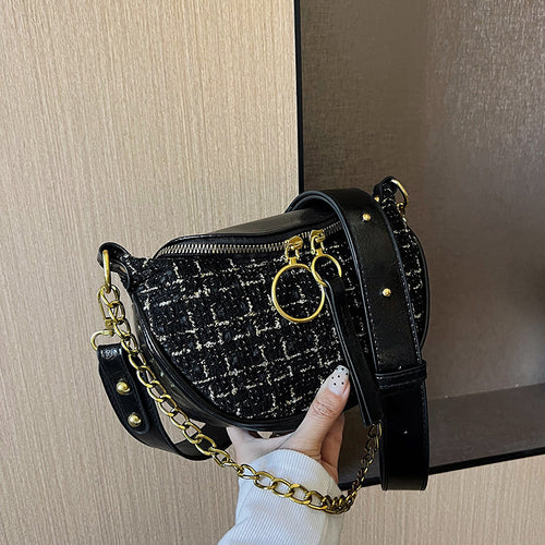 Damen modische Umhängertasche im Tweed-Look mit goldenen Akzenten Nord Taschen