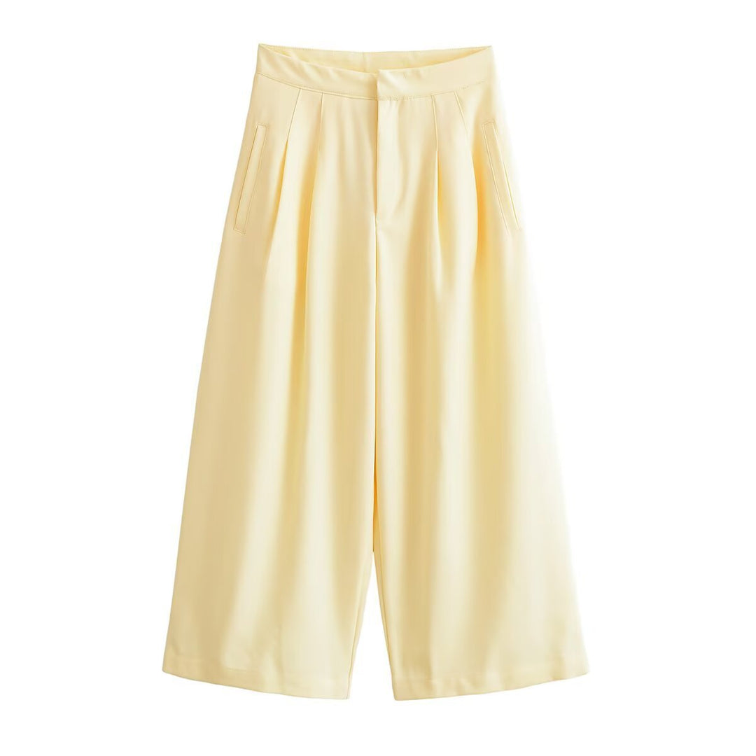 Damen Weite Culotte-Hose mit hoher Taille, Bundfalten und Eingrifftaschen Nord Taschen