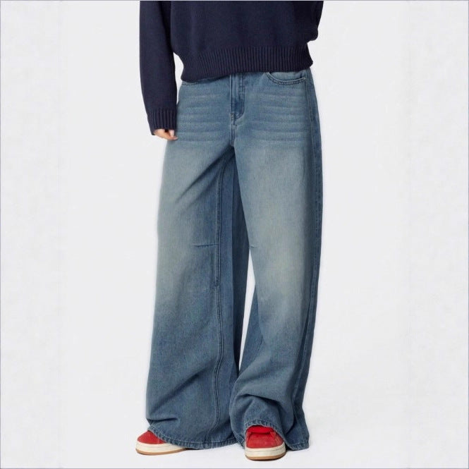 Damen Extraweite High-Waist Denim-Palazzohose mit langem Schlag Nord Taschen