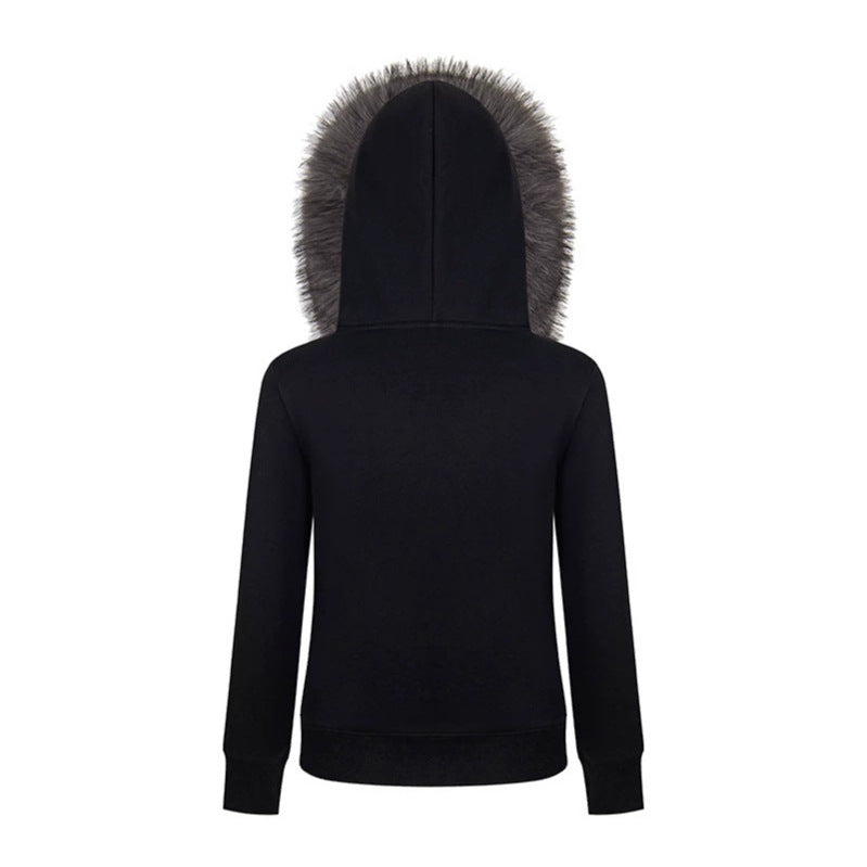 Damen Kapuzen‑Sweatjacke mit Kunstfellbesatz und militärischer Zierknopfreihe Nord Taschen