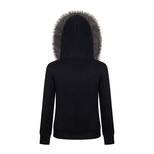 Damen Kapuzen‑Sweatjacke mit Kunstfellbesatz und militärischer Zierknopfreihe Nord Taschen