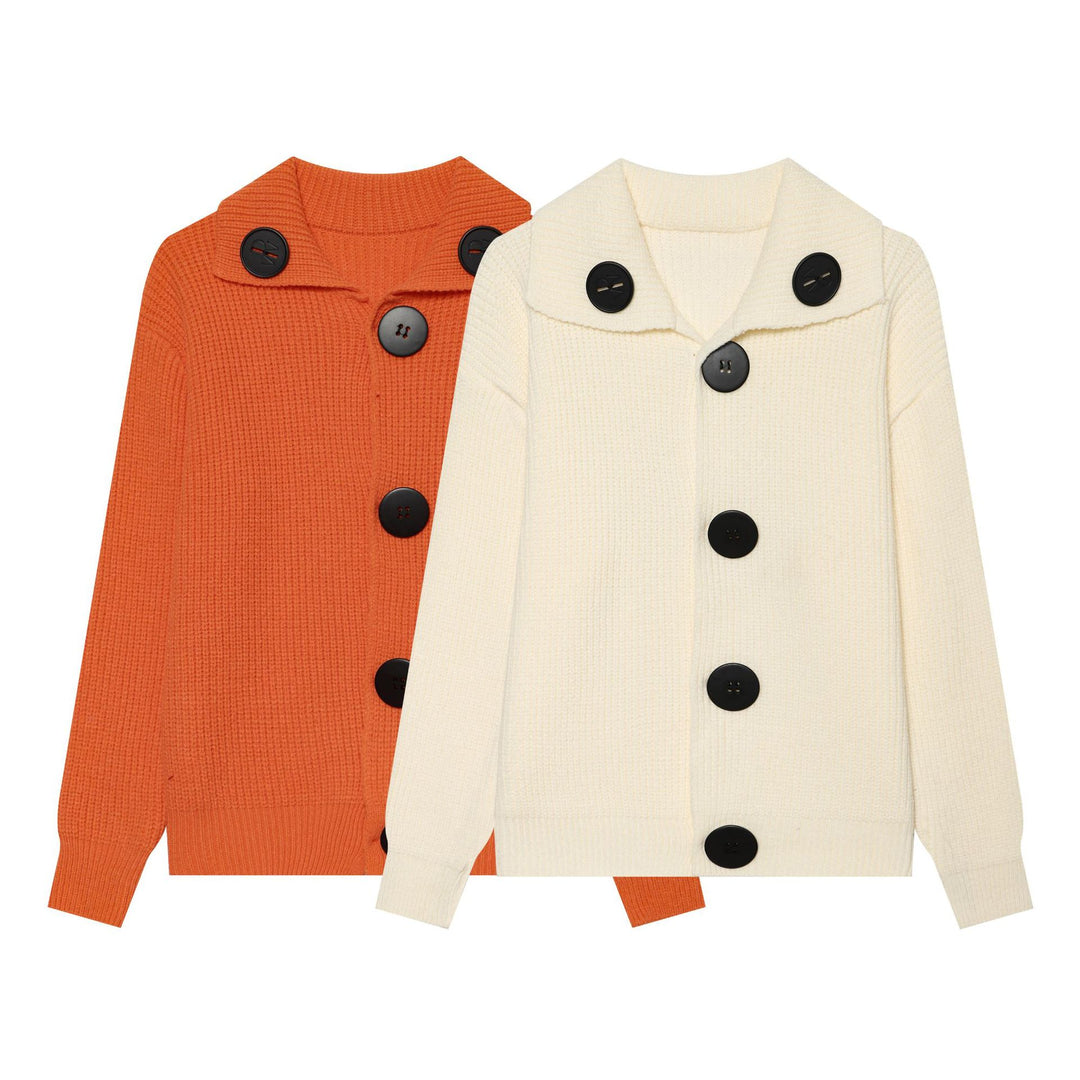 Damen Oversized Grobstrick-Cardigan mit großem Schalkragen und Zierknöpfen Nord Taschen