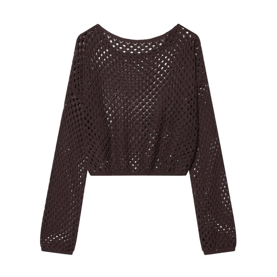 Damen Lockerer gehäkelter Cropped‑Pullover mit Ajourmuster Nord Taschen
