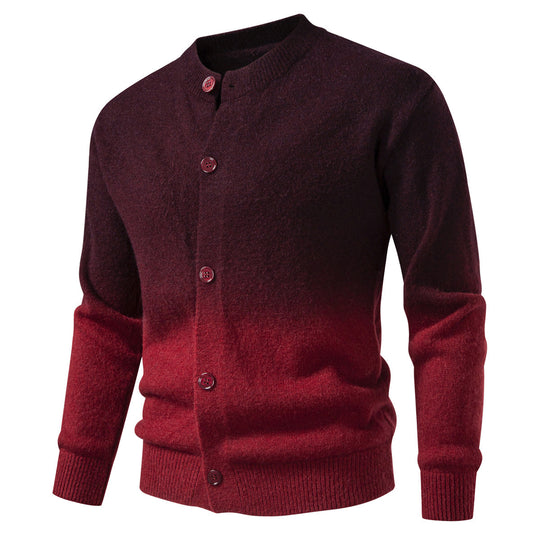 Herren Feiner Button-Cardigan mit Ombre-Farbverlauf und Stehkragen Nord Taschen