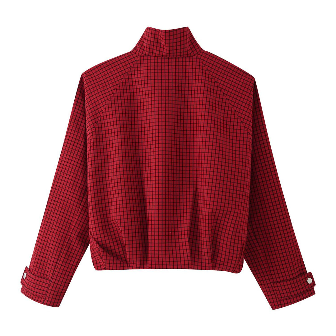 Damen Kurzblouson im Boxy‑Cut mit Stehkragen, Karo‑Print und Reißverschluss Nord Taschen