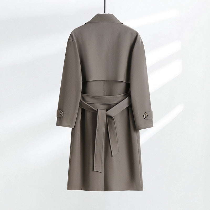 Damen taillierter Doppelreiher-Trenchcoat mit Bindegürtel und Schalkragen Nord Taschen