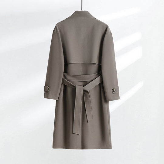 Damen taillierter Doppelreiher-Trenchcoat mit Bindegürtel und Schalkragen Nord Taschen